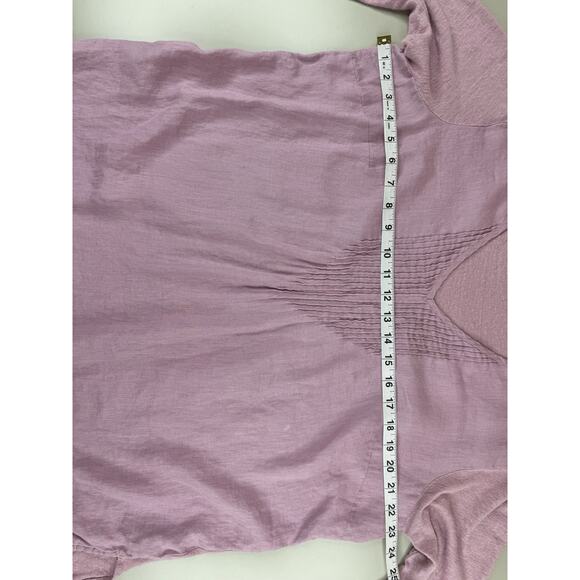 J Jill Love Linen Pintucked Tunic Blouse Top XL Pink 3/4 Sleeve Slits Cottage - Picture 7 of 14